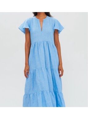 Oliphant Blue Tiered Flutter Maxi Dress